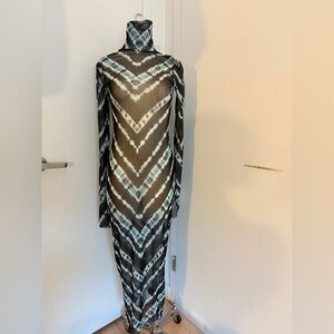 AFRM Black and Blue Chevron Long Sleeve Dress